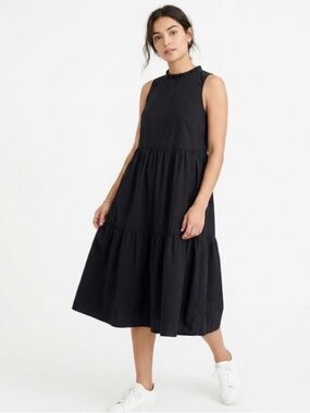 Sleeveless Black Tiered Midi Dress